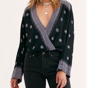 Free People Black/Purple Combo Block Bodysuit NWT